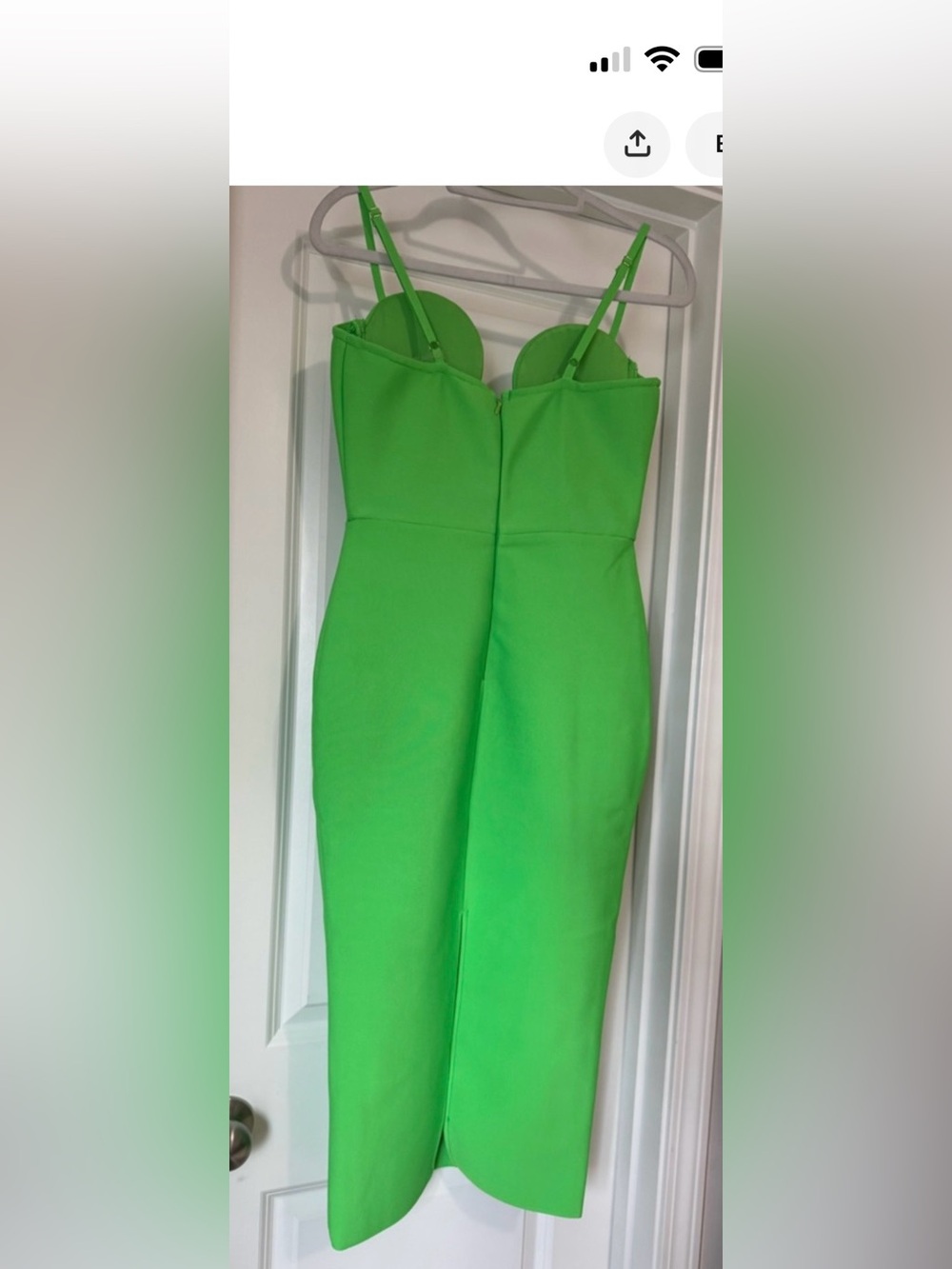 Green Bodycon Midi Dress - Sleek Women's Spaghetti Strap Dress - Picture 3 of 4